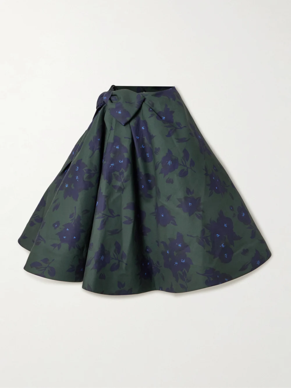 Shushu/Tong Asymmetric Bow-embellished Floral-print Cotton Midi Skirt in green
