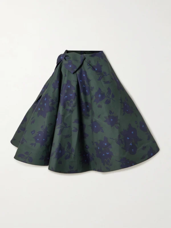 Shushu/Tong Asymmetric Bow-embellished Floral-print Cotton Midi Skirt
