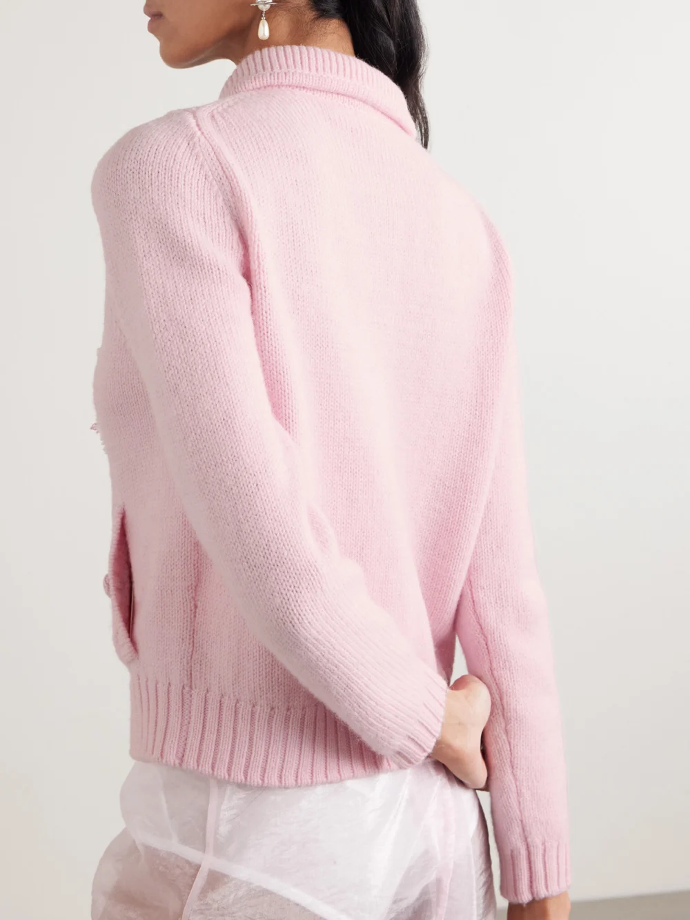 Back view of the Shushu/Tong Bead-embellished Wool Cardigan