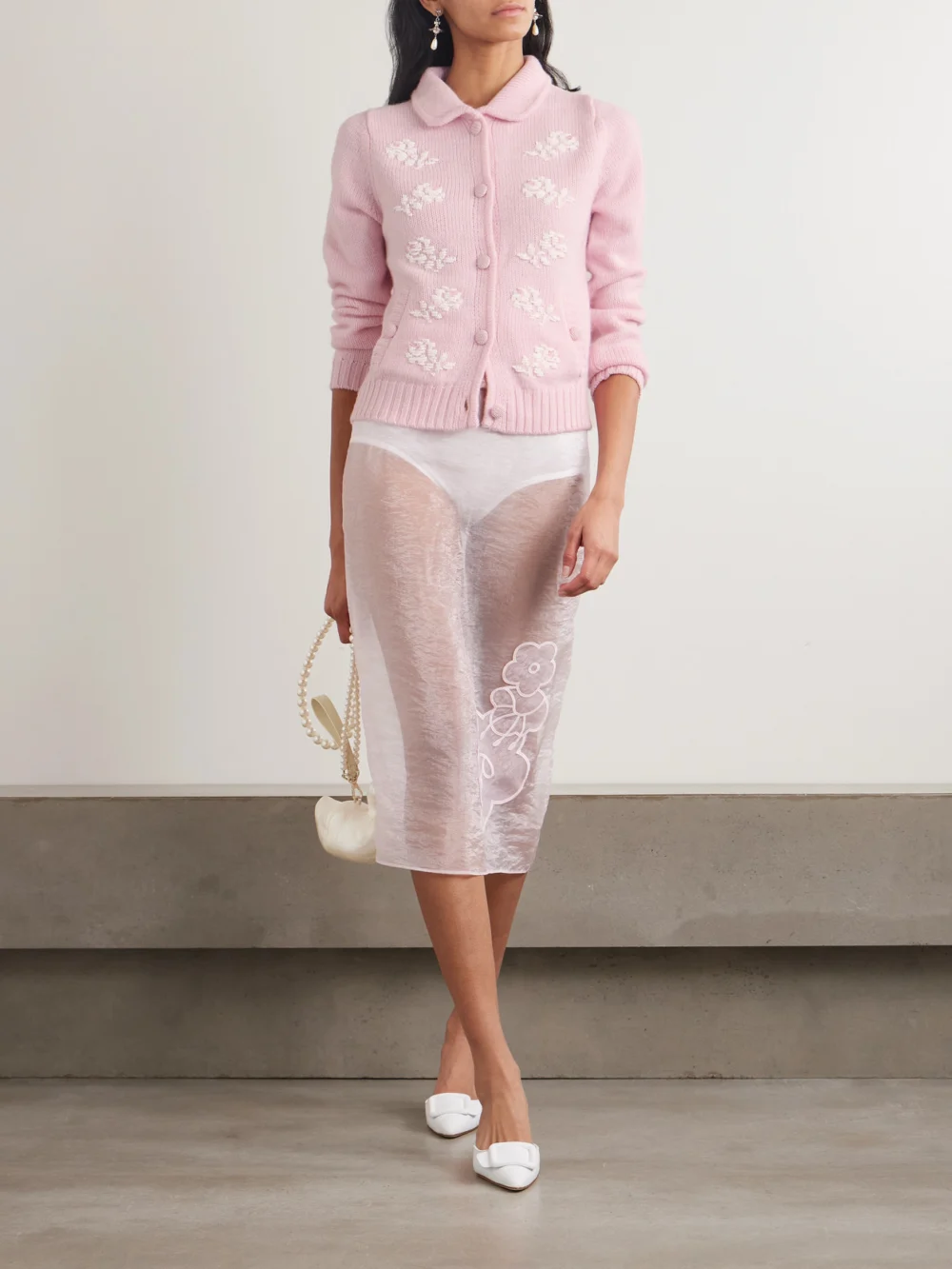 Shushu/Tong Bead-embellished Wool Cardigan, worn by a model