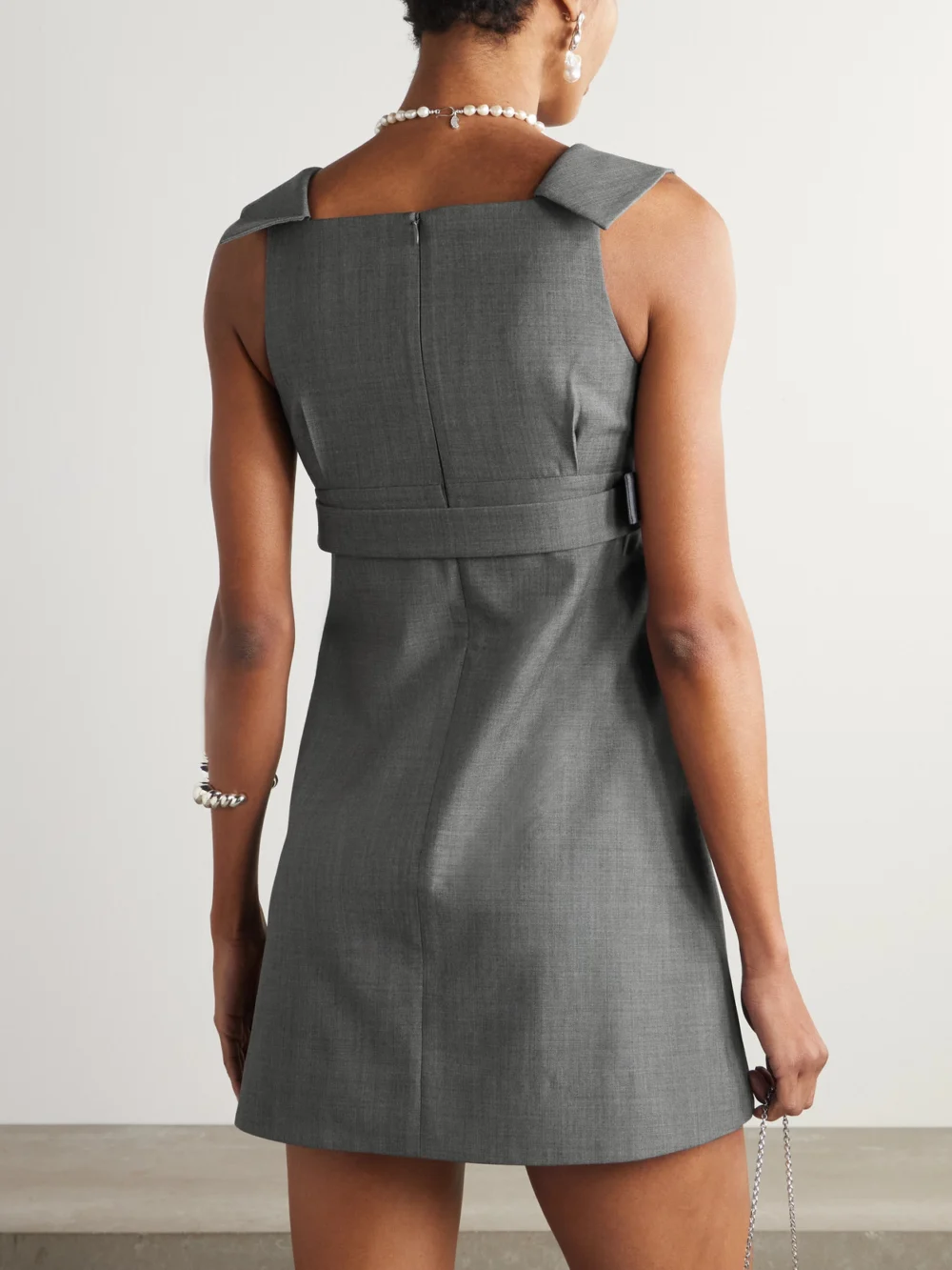 Back view of the Shushu/Tong Belted Woven Mini Dress