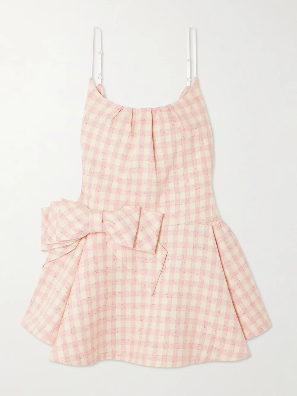 Shushu/Tong Bow-detailed Checked Tweed Mini Dress in pink