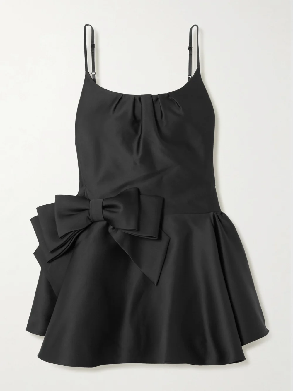 Shushu/Tong Bow-detailed Gathered Satin Mini Dress in black