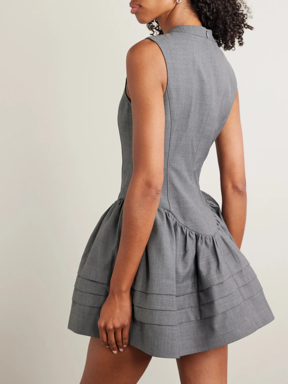 Back view of the Shushu/Tong Bow-detailed Gathered Twill Mini Dress