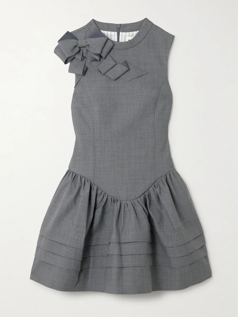 Shushu/Tong Bow-detailed Gathered Twill Mini Dress in gray