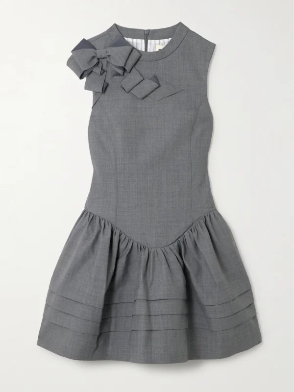 Shushu/Tong Bow-detailed Gathered Twill Mini Dress