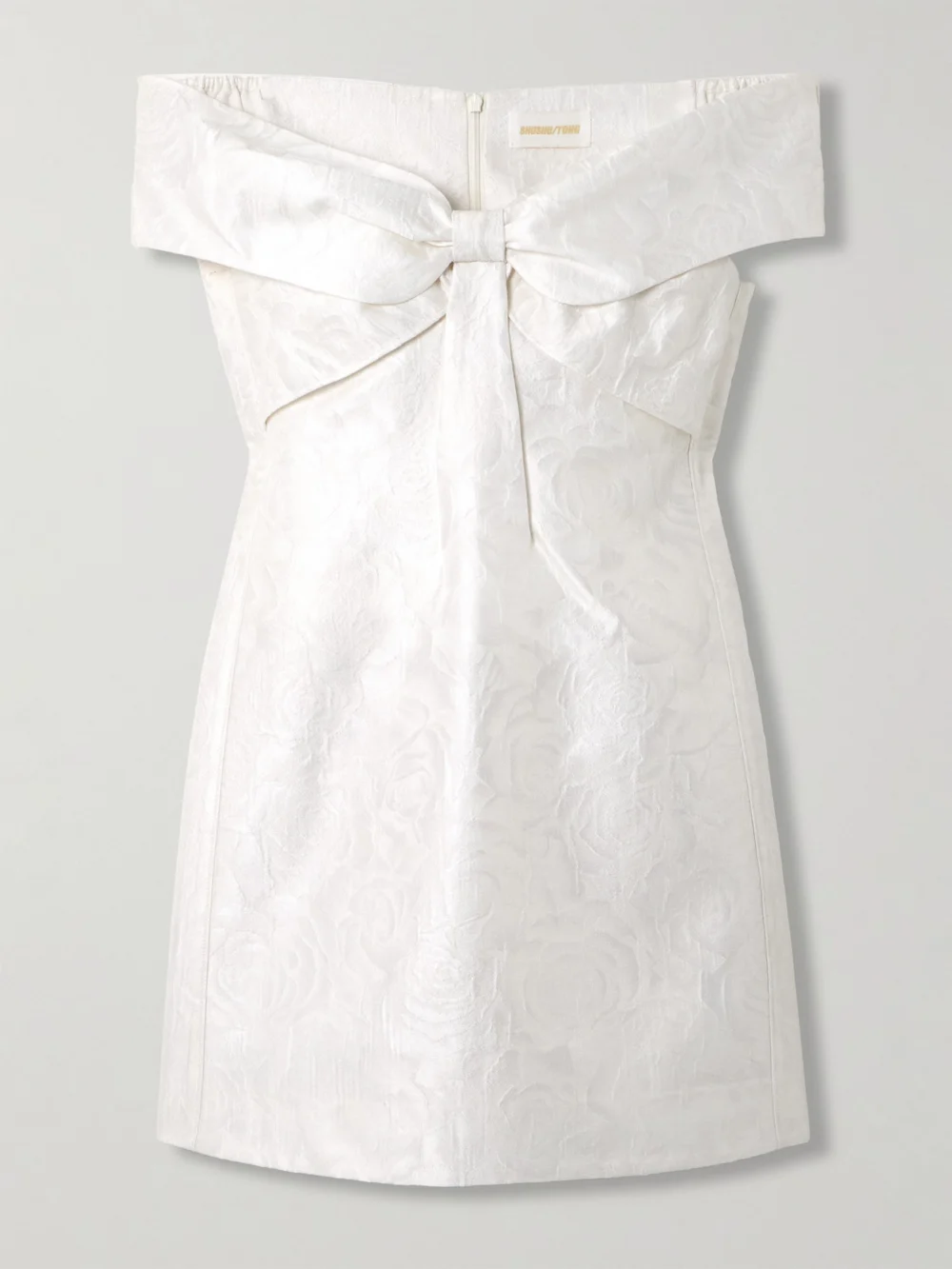 Shushu/Tong Cold-shoulder Bow-embellished Jacquard Mini Dress in white