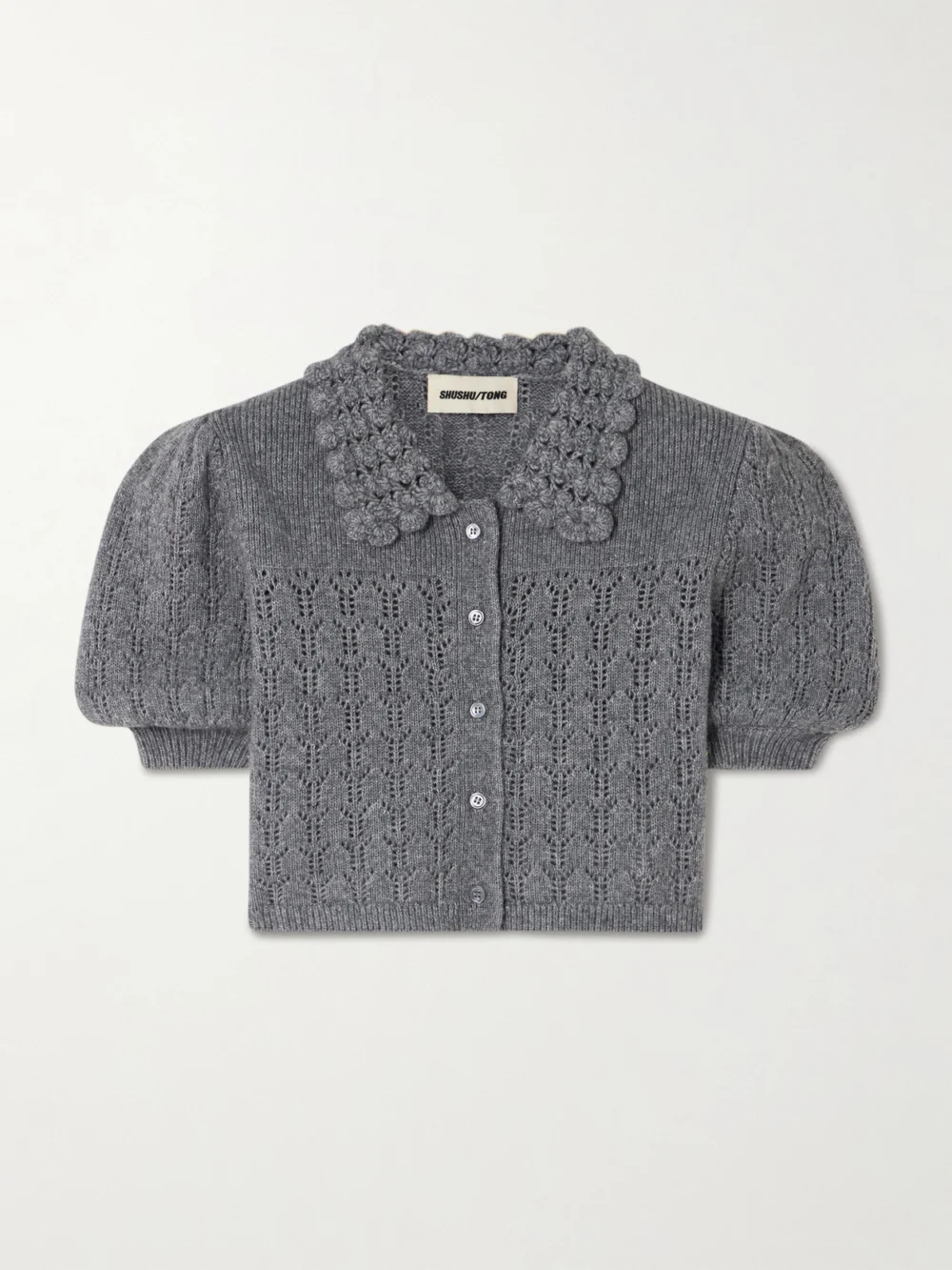 Shushu/Tong Cropped Pointelle-knit Wool-blend Cardigan in gray