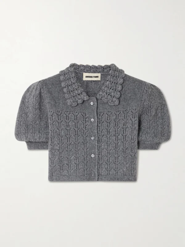 Shushu/Tong Cropped Pointelle-knit Wool-blend Cardigan