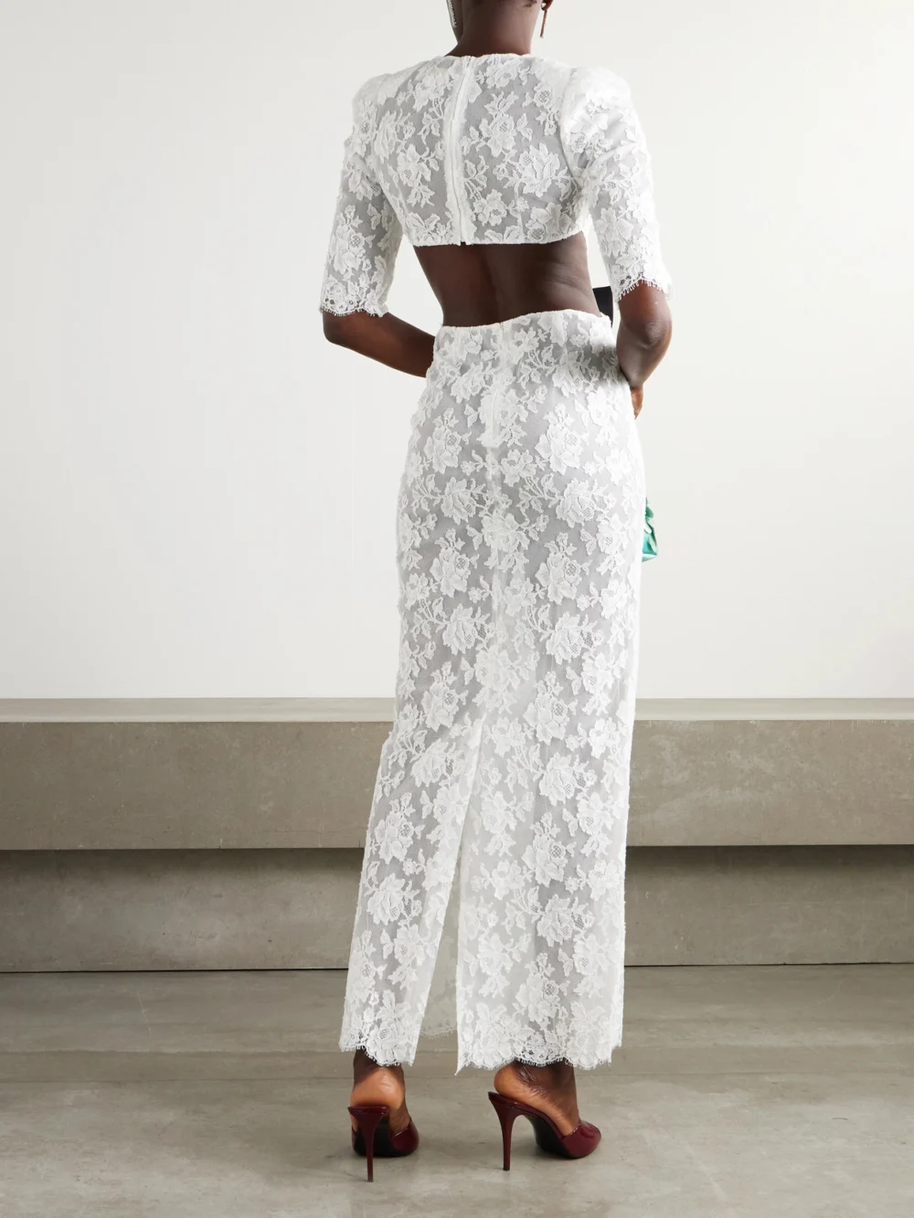 Back view of the Shushu/Tong Cutout Bow-embellished Cotton-blend Lace Gown