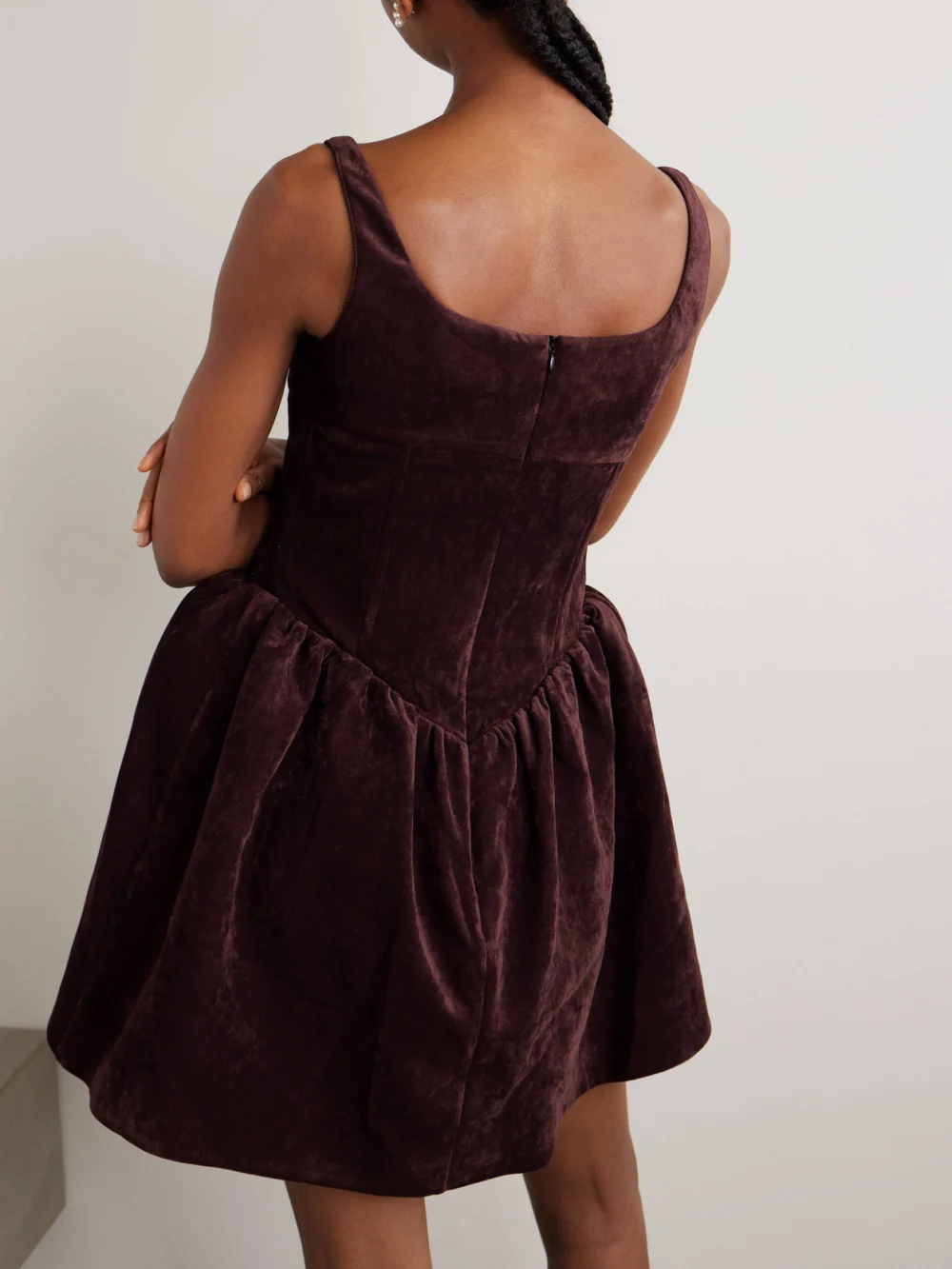 Back view of the Shushu/Tong Embellished Velvet Mini Dress