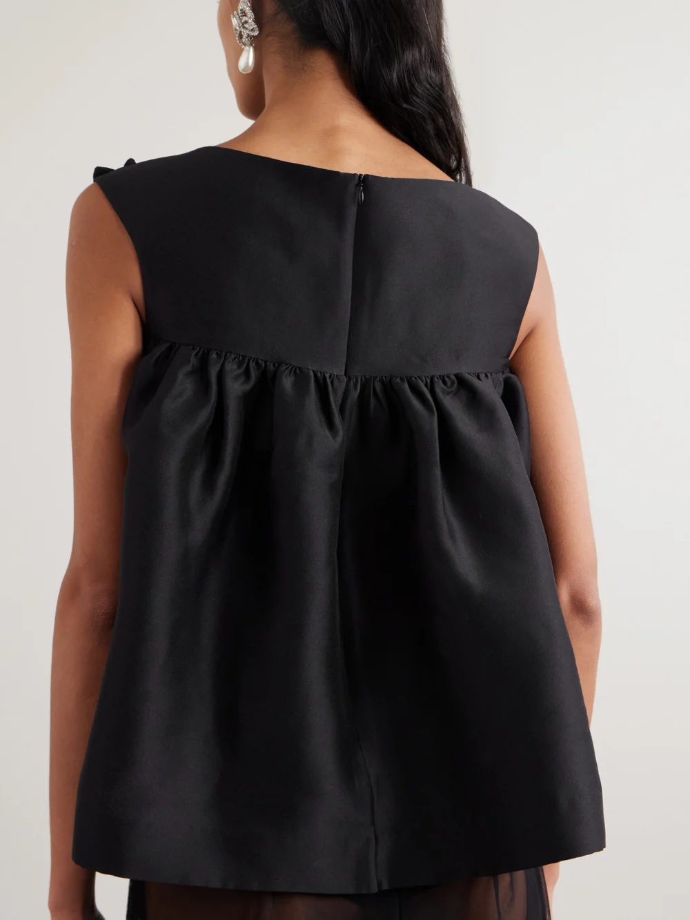 Back view of the Shushu/Tong Gathered Appliquéd Bead-embellished Crepe Top