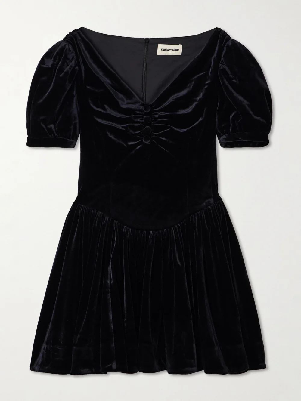 Shushu/Tong Gathered Velvet Mini Dress in black