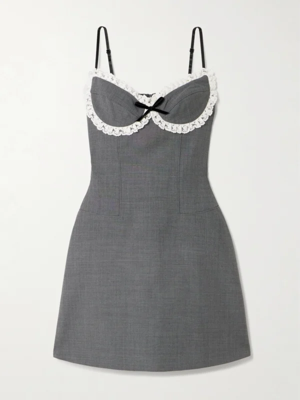 Shushu/Tong Lace and Velvet-trimmed Twill Mini Dress
