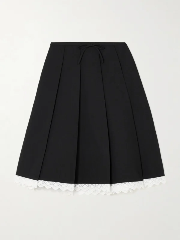 Shushu/Tong Lace-trimmed Pleated Wool and Silk-blend Midi Skirt