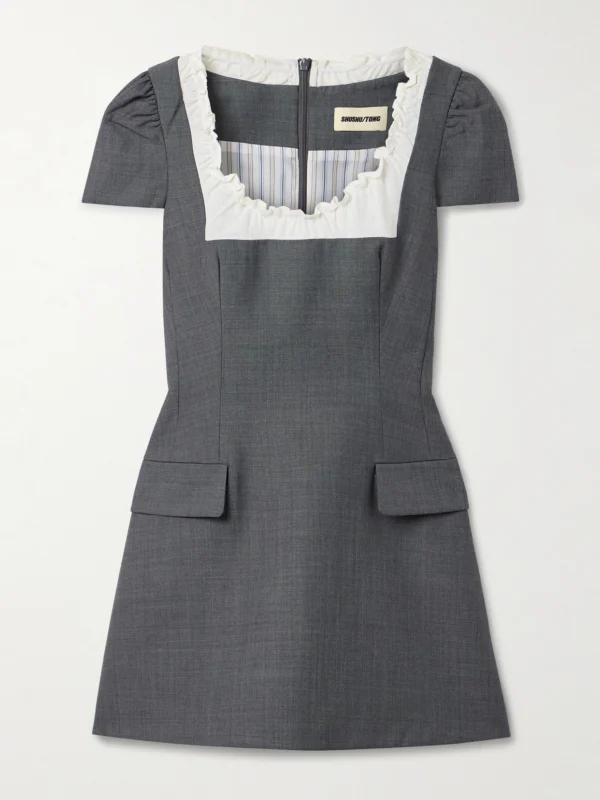 Shushu/Tong Ruffled Wool-blend Gauze-trimmed Twill Mini Dress