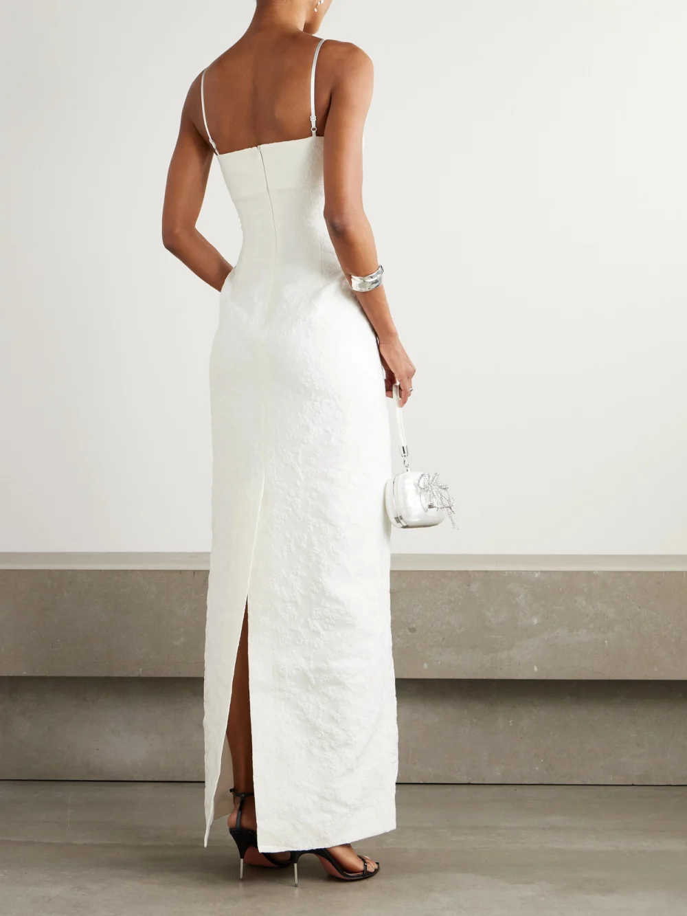 Back view of the Shushu/Tong Velvet- and Lace-trimmed Brocade Gown