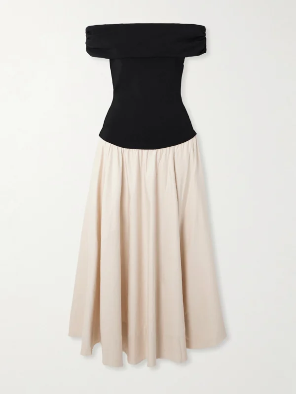 Simkhai Adaline Off-the-shoulder Linen-blend and Recycled Satin-jersey Midi Dress