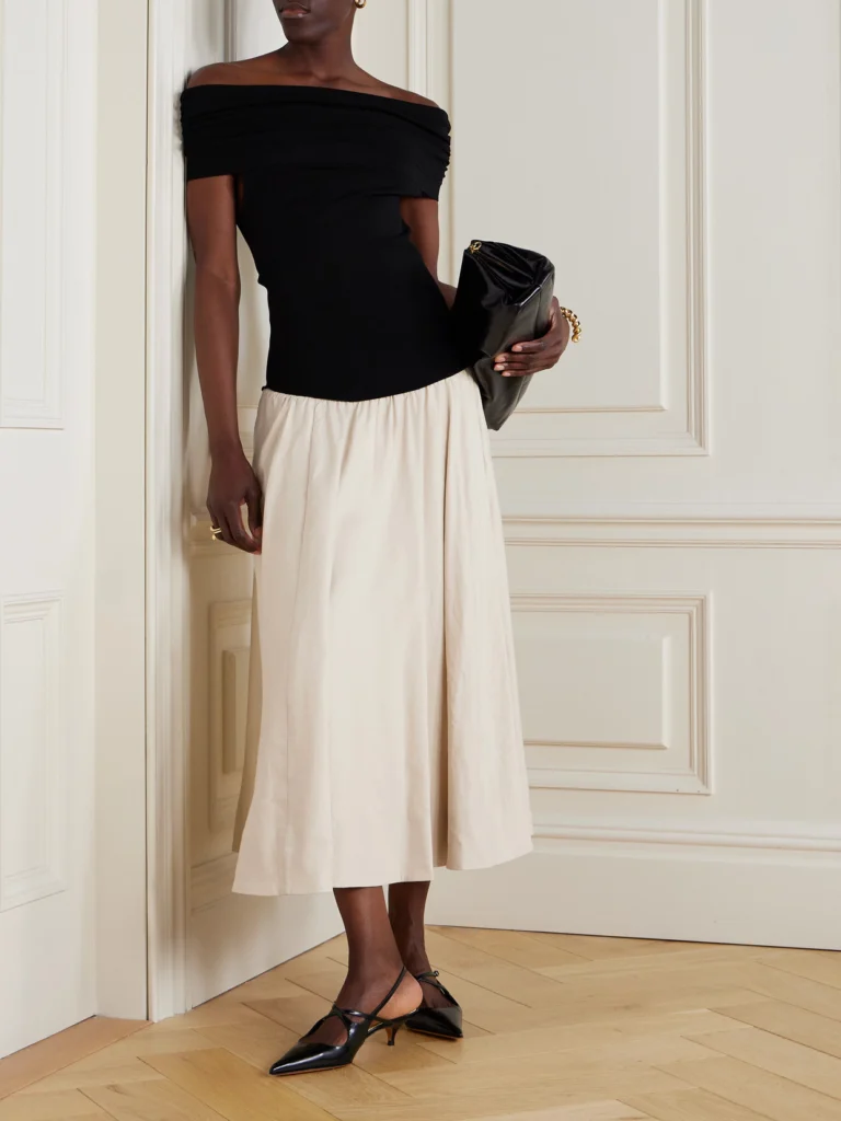 Simkhai Adaline Off-the-shoulder Linen-blend and Recycled Satin-jersey Midi Dress