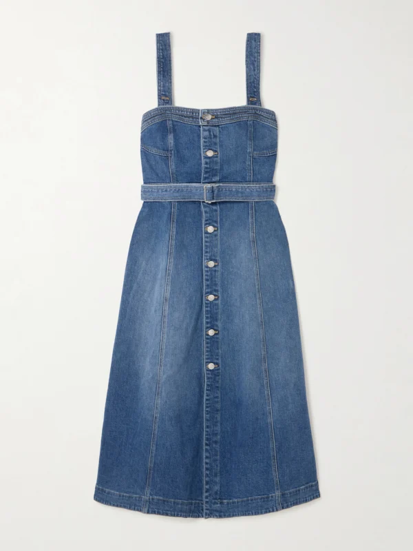 Simkhai Alba Belted Stretch-denim Midi Dress