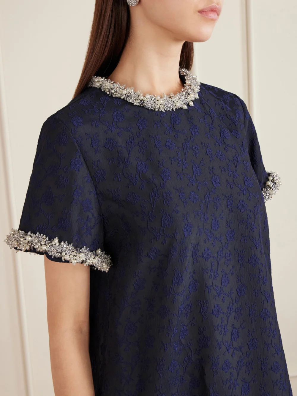 Close-up detail of the Simkhai Alison Embellished Jacquard Mini Dress