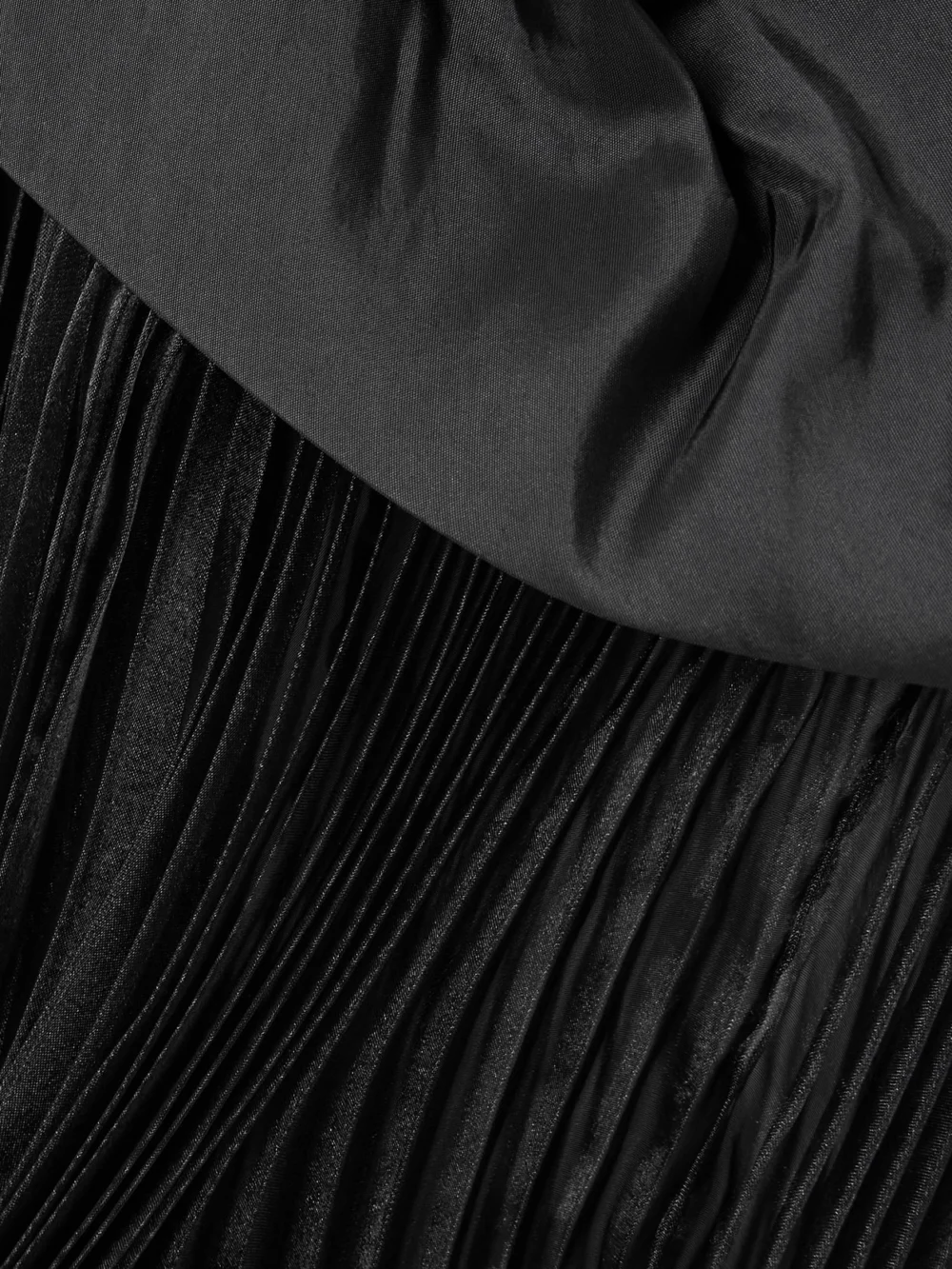 Close-up detail of the Simkhai Ammalie Draped Taffeta and Pleated Organza Midi Dress