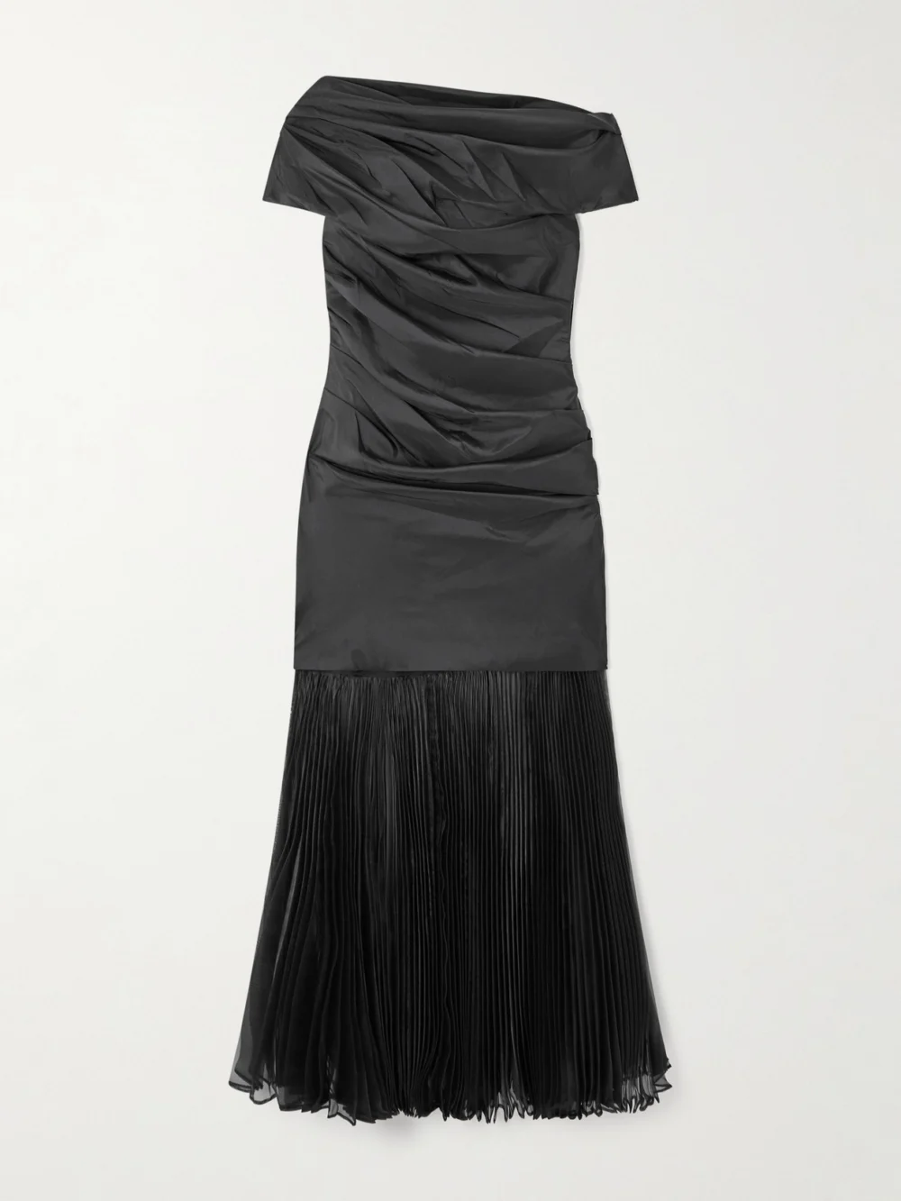 Simkhai Ammalie Draped Taffeta and Pleated Organza Midi Dress in black