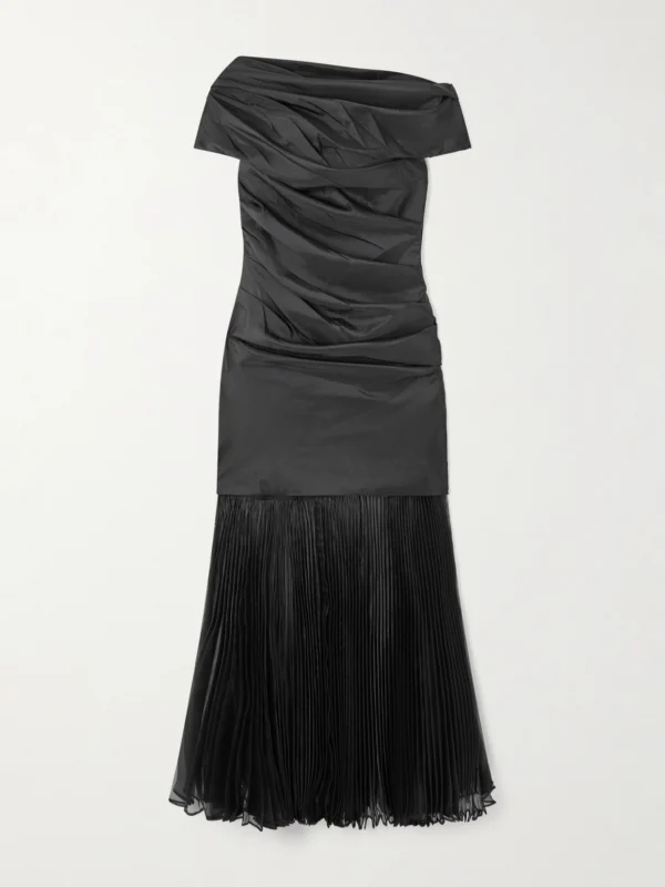 Simkhai Ammalie Draped Taffeta and Pleated Organza Midi Dress