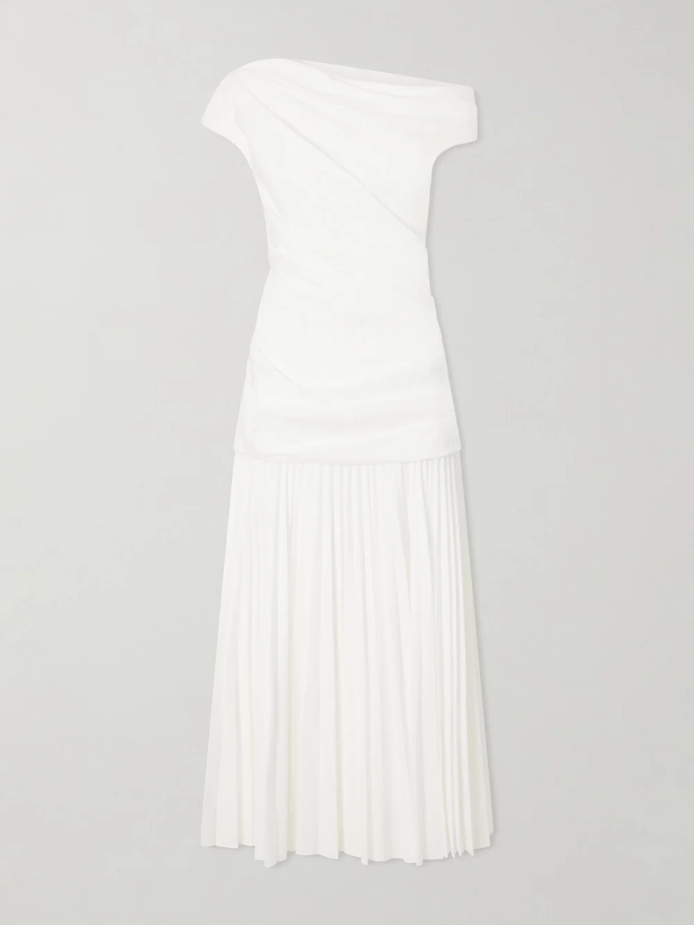 Simkhai Ammalie One-shoulder Draped Pleated Poplin Midi Dress in white
