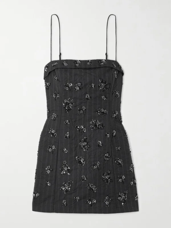 Simkhai Anden Embellished Striped Woven Mini Dress