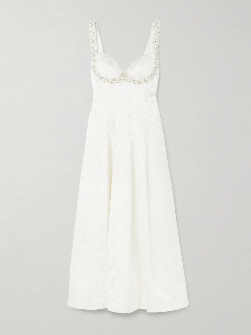 Simkhai Charlotte Embellished Pleated Satin-jacquard Midi Dress in white