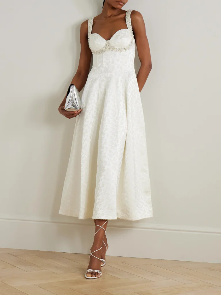 Simkhai Charlotte Embellished Pleated Satin-jacquard Midi Dress