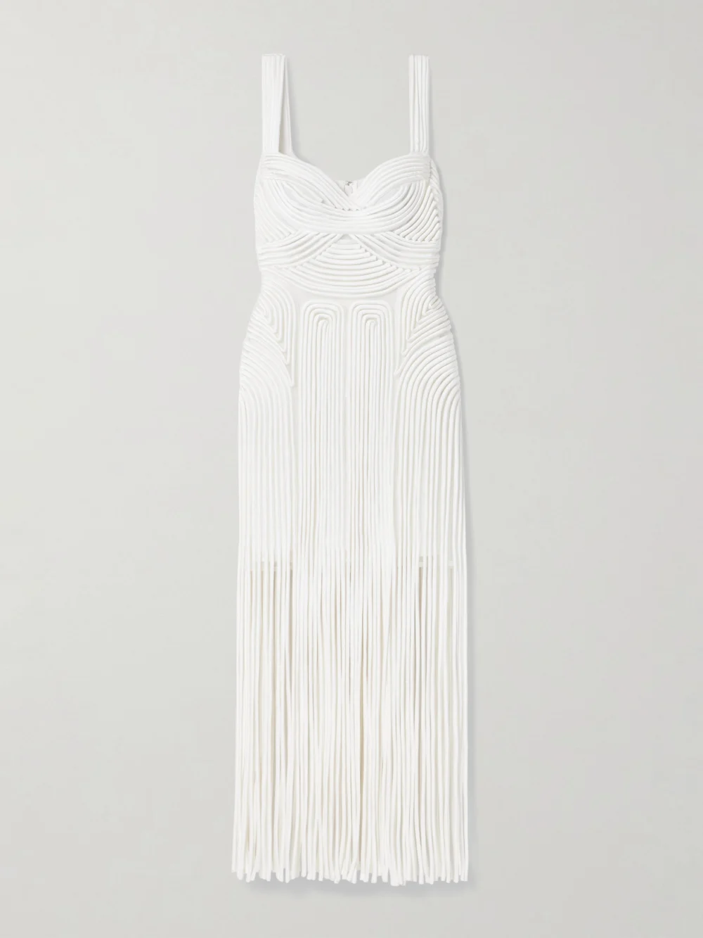 Simkhai Darby Fringed Appliquéd Tulle Midi Dress in white