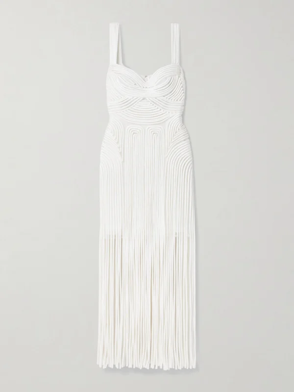 Simkhai Darby Fringed Appliquéd Tulle Midi Dress