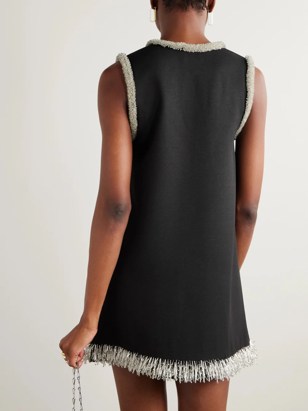 Back view of the Simkhai Darcy Embellished Crepe Mini Dress