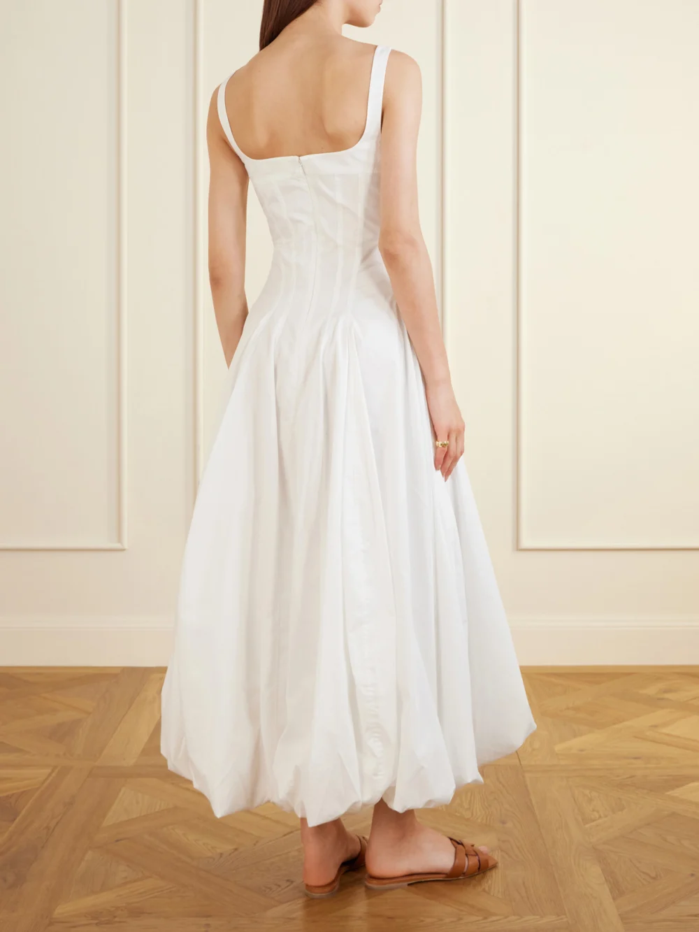 Back view of the Simkhai Hally Pleated Cotton-blend Midi Dress