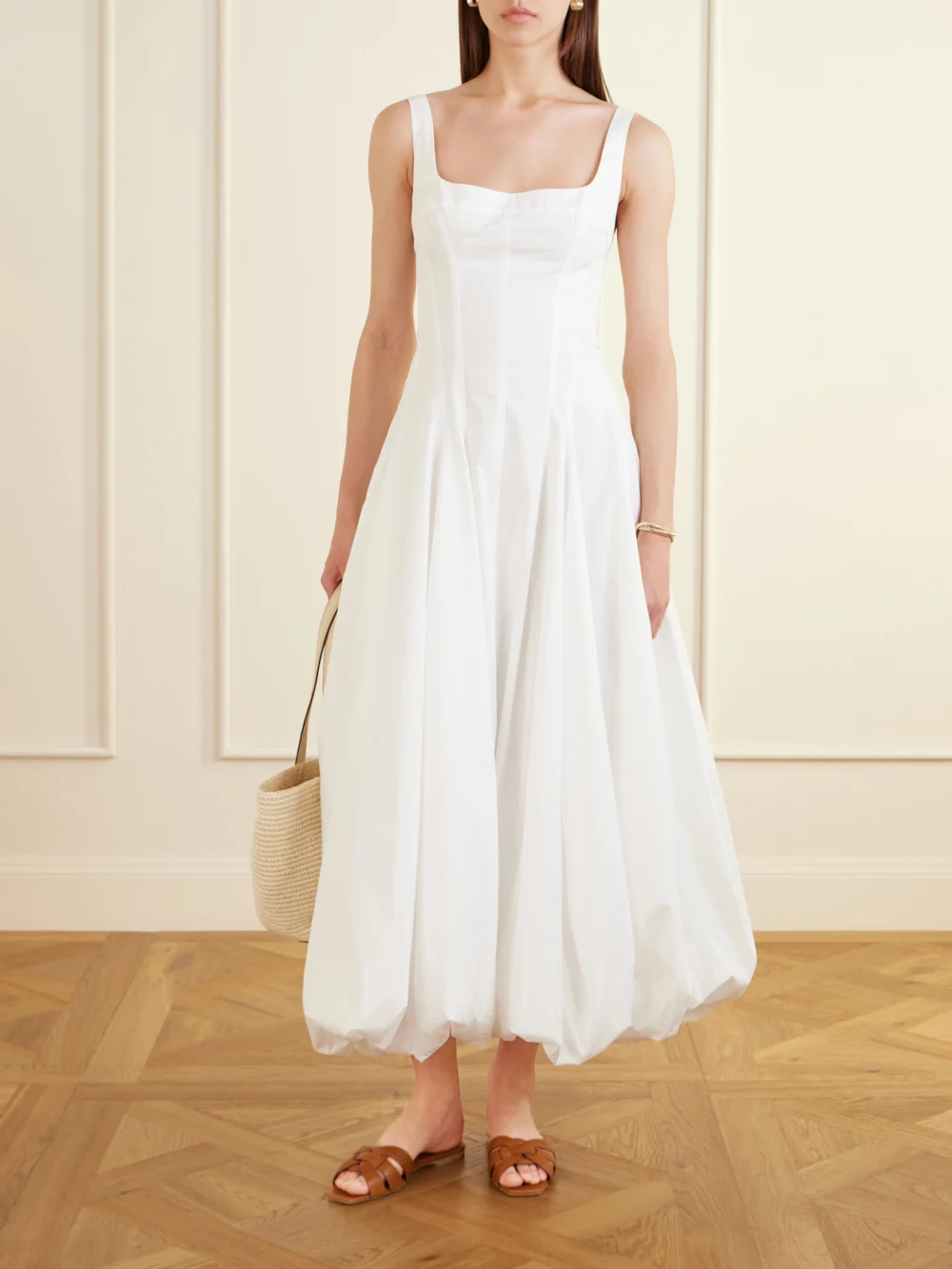 Simkhai Hally Pleated Cotton-blend Midi Dress, worn by a model