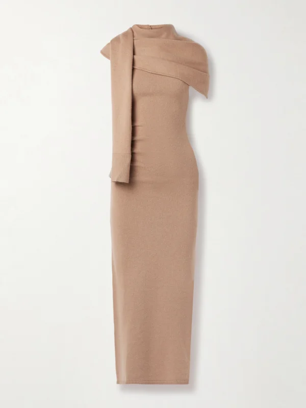 Simkhai Hathaway Scarf-effect Draped Wool and Recycled Cashmere-blend Midi Dress