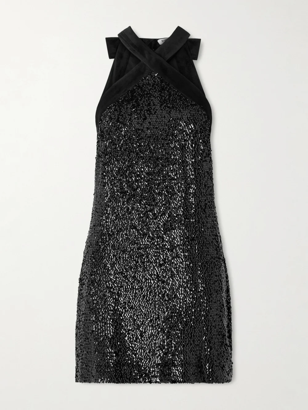 Simkhai Isla Velvet-trimmed Sequined Jersey Halterneck Mini Dress in black