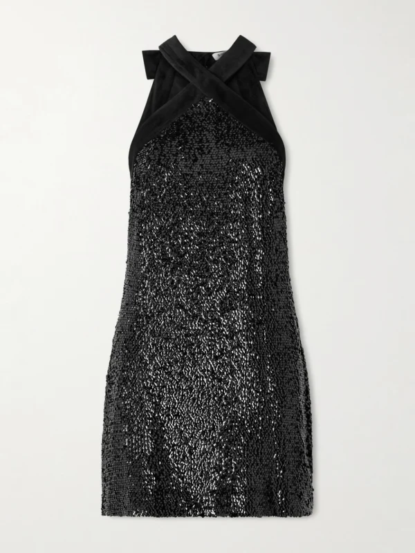 Simkhai Isla Velvet-trimmed Sequined Jersey Halterneck Mini Dress