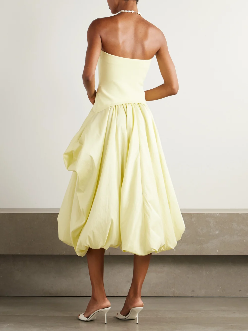 Back view of the Simkhai Izzy Stretch-knit and Gathered Taffeta Midi Dress