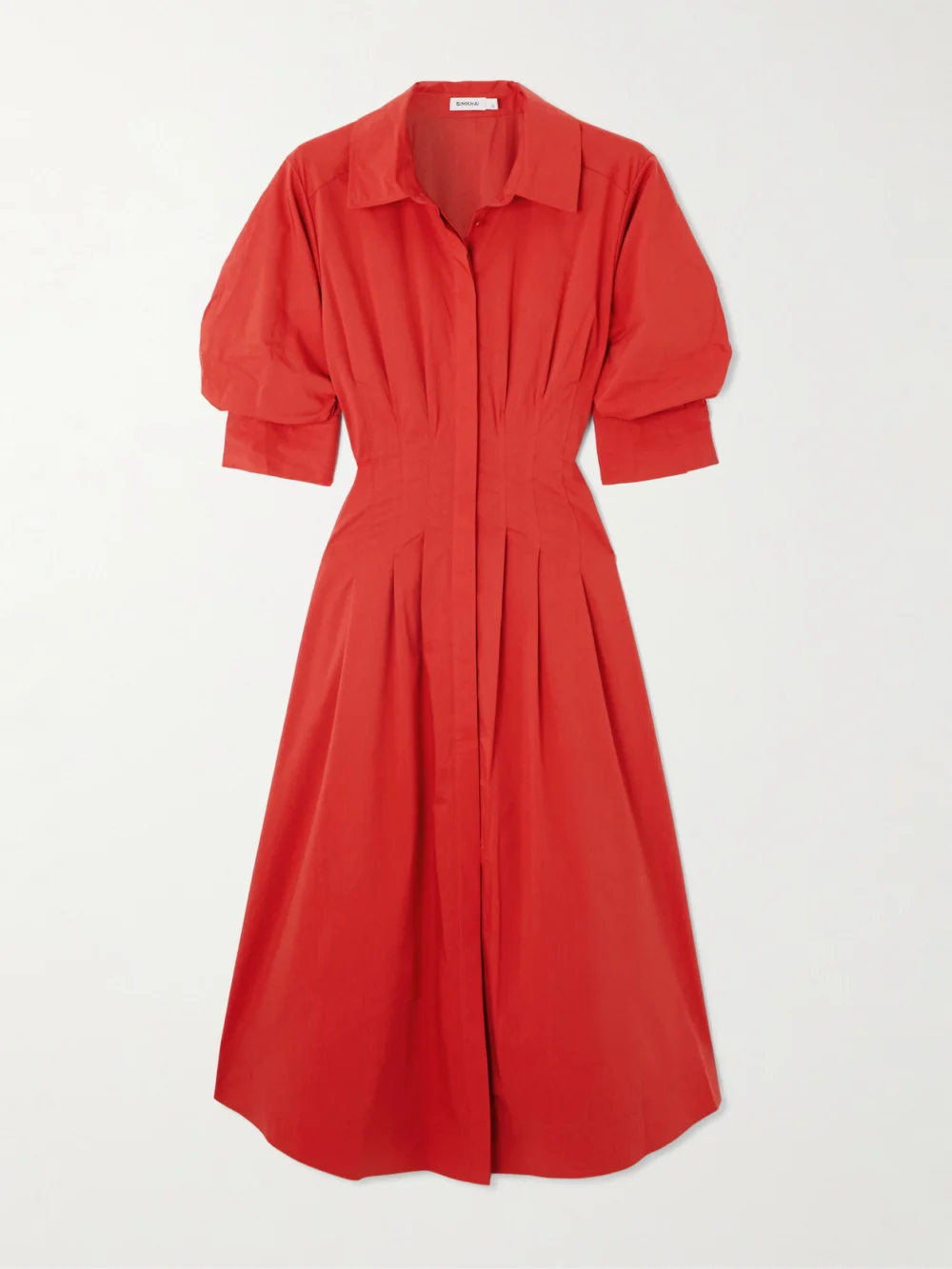 Simkhai Jazz Pleated Cotton-blend Poplin Midi Shirt Dress in red