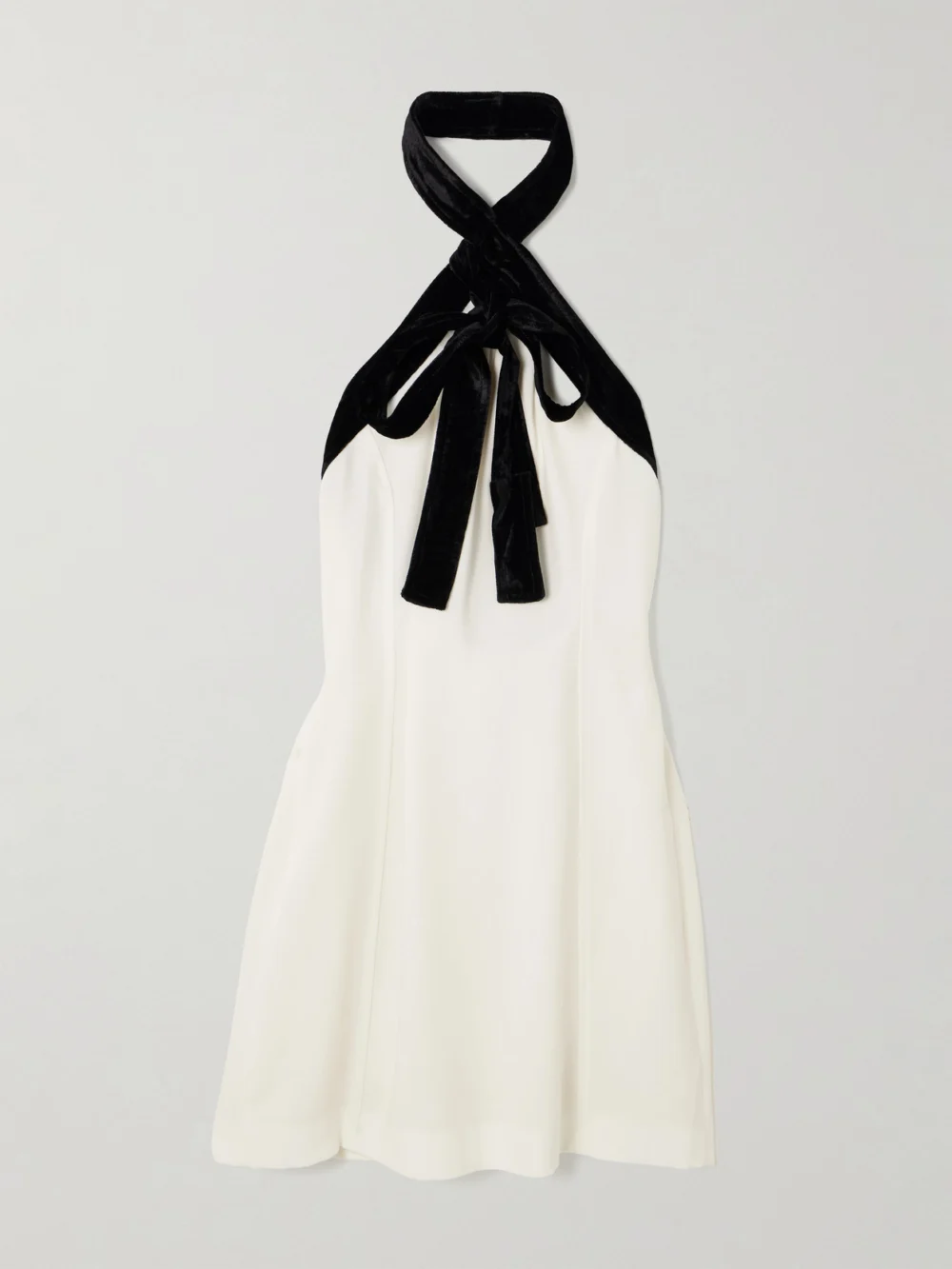Simkhai Jolie Bow-detailed Velvet-trimmed Crepe Mini Dress in ivory