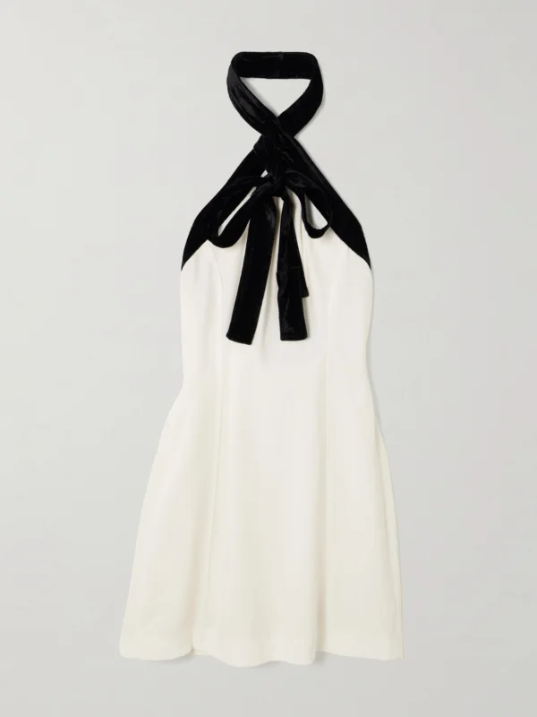 Simkhai Jolie Bow-detailed Velvet-trimmed Crepe Mini Dress