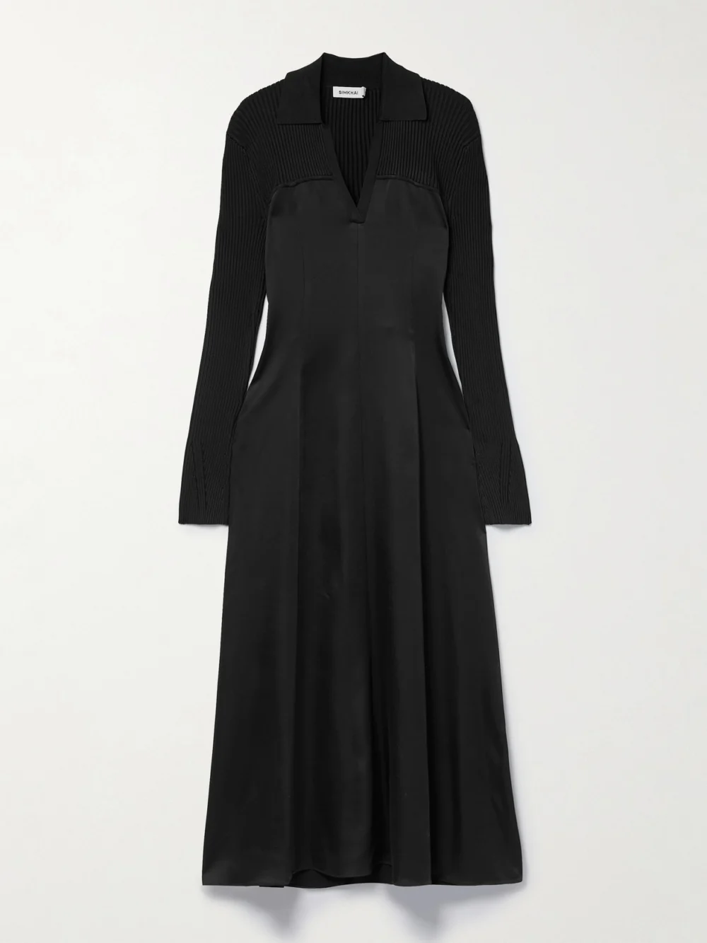 Simkhai Jonny Satin-crepe and Ribbed-knit Midi Dress in black