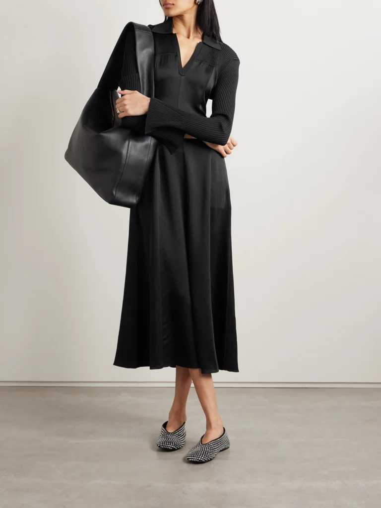 Simkhai Jonny Satin-crepe and Ribbed-knit Midi Dress