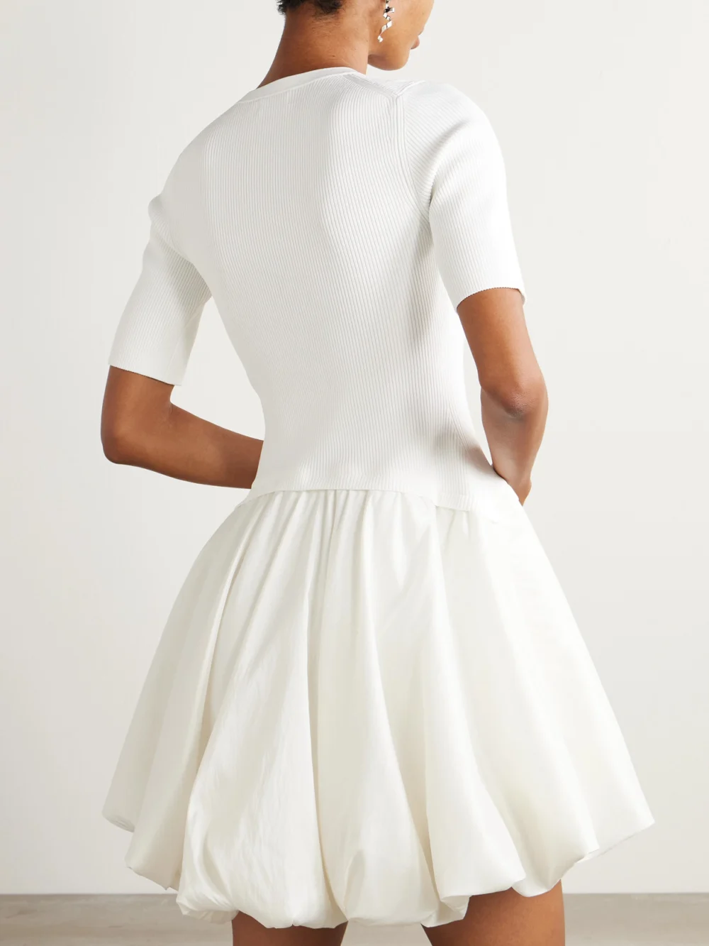 Back view of the Simkhai Kenny Ribbed-knit and Pleated Taffeta Mini Dress