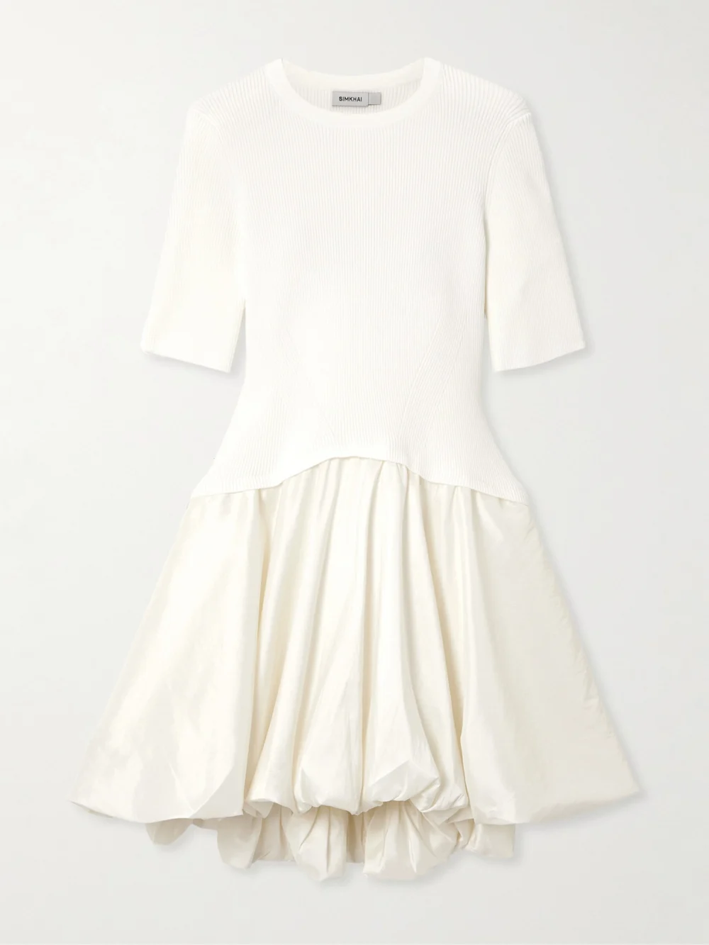 Simkhai Kenny Ribbed-knit and Pleated Taffeta Mini Dress in white