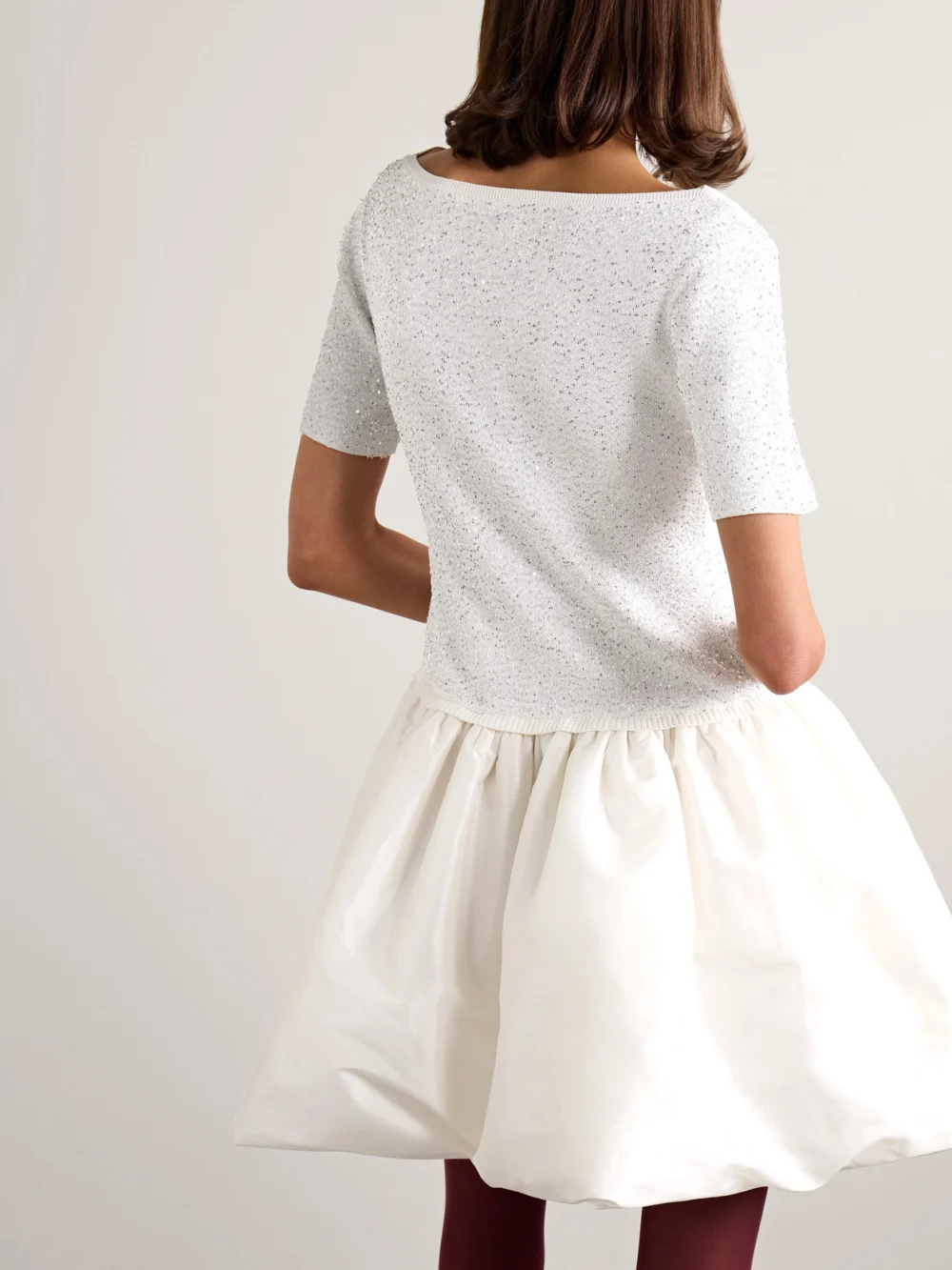 Back view of the Simkhai Kenz Sequin-embellished Stretch-knit and Gathered Taffeta Mini Dress