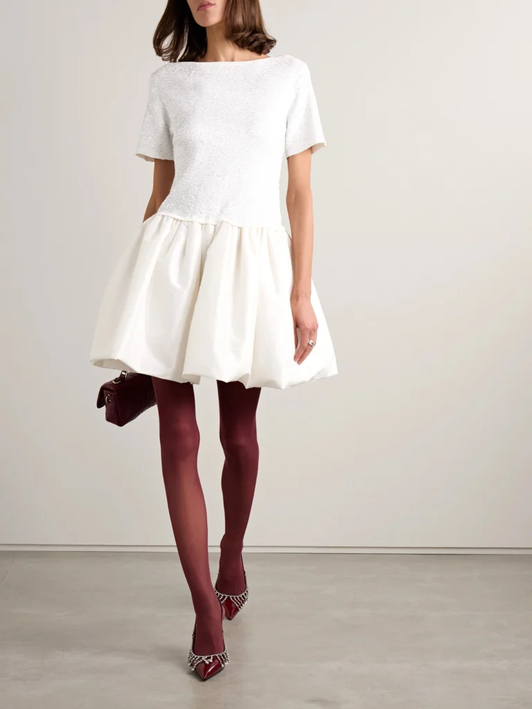 Simkhai Kenz Sequin-embellished Stretch-knit and Gathered Taffeta Mini Dress